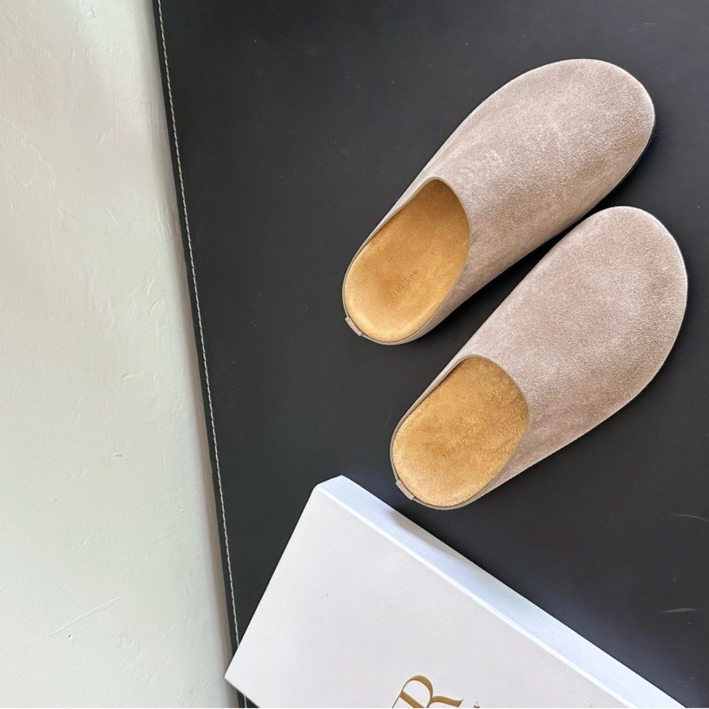 The row Tan Suede Slip-On Slippers